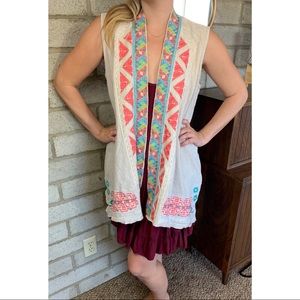 James Bryan Southwestern Embroidered Linen Vest